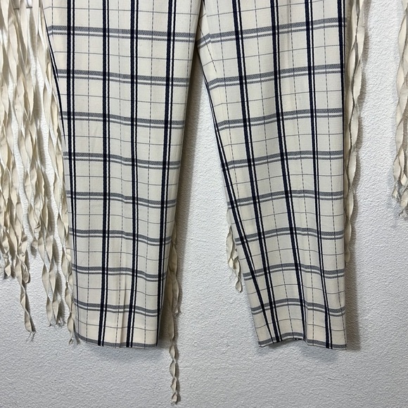 Theory Tribeca Trouser in Cream and Blue Plaid Print Size 4 - Picture 3 of 11